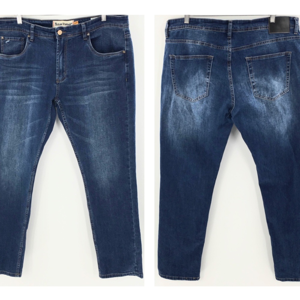 Tailor Vintage Men Jean Blue Canaan Slim Fit Straight Stretch Med Wash 38 x 32